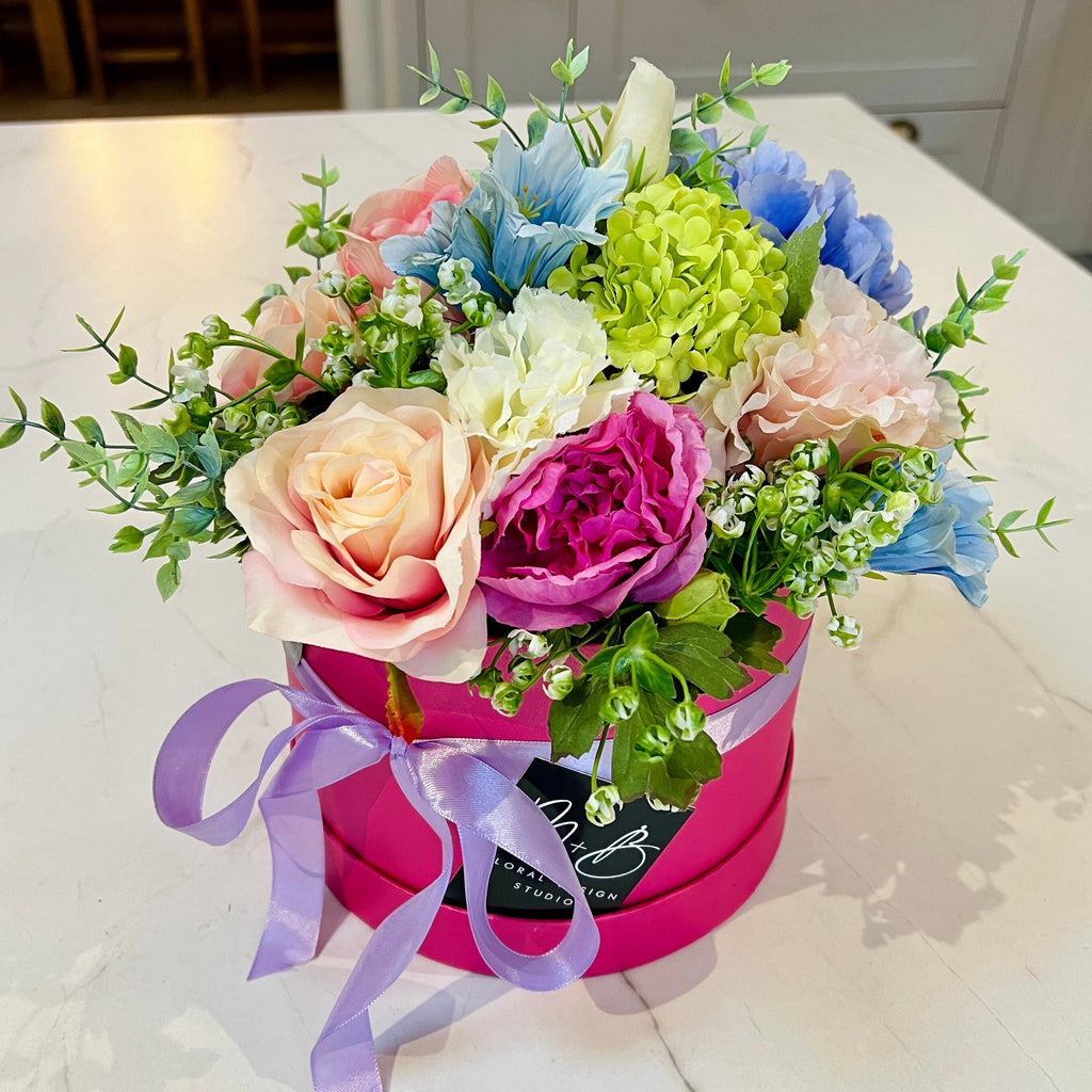 Hot Pink Silk Hat Box | Thorngumbald & Hedon Florist | Hull Fresh Flower Delivery near me
